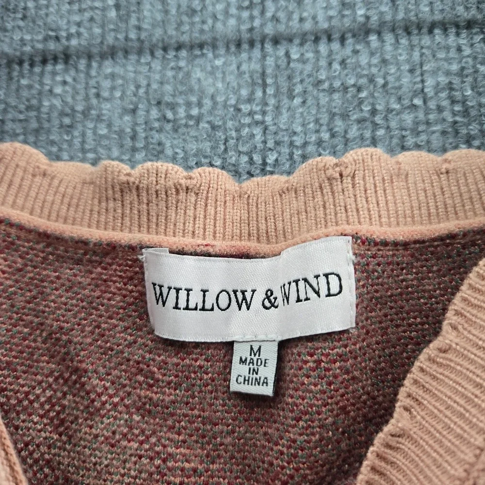 Willow & Wind Pink‎ Floral Rose Knit Crop Sweater Top Women's M - Picture 5 of 5